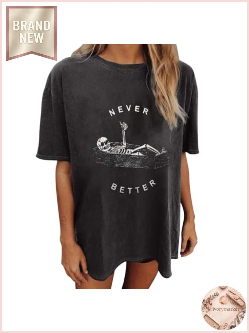 Oversized Graphic Tee Short Sleeve Crew Neck Cotton Linen Blend Pullover